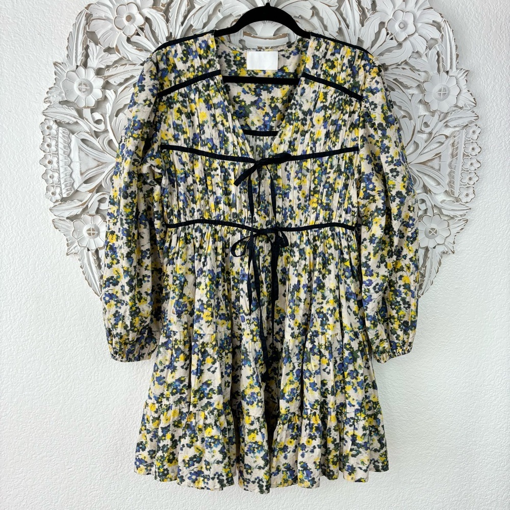{Merlette} Lasse Floral Cotton Tiered Mini Dress, Size S